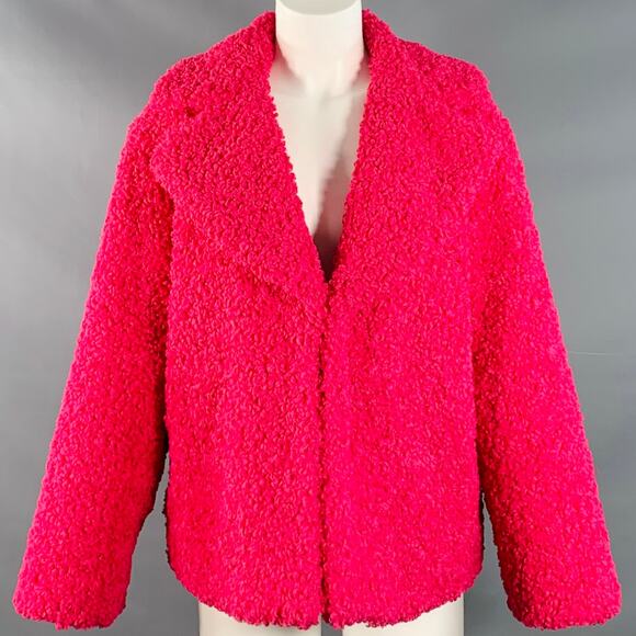 ALICE + OLIVIA M Fuchsia Pink Polyester Faux Fur Hook Eye Notch Lapel Jacket - Picture 1 of 7